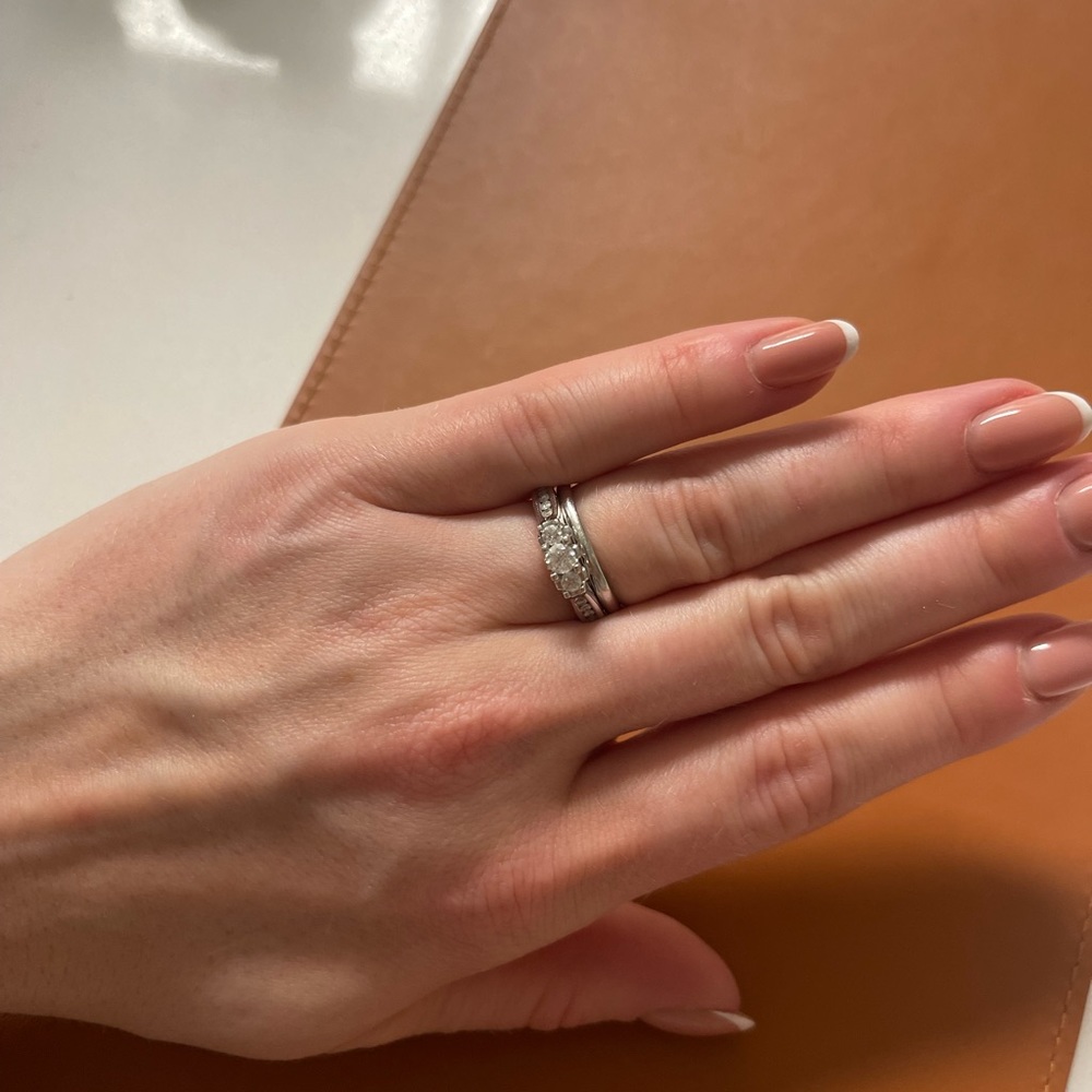 Macys engagement ring and band. 14k Gold. Mini Diamonds. Great Condition. Size 6